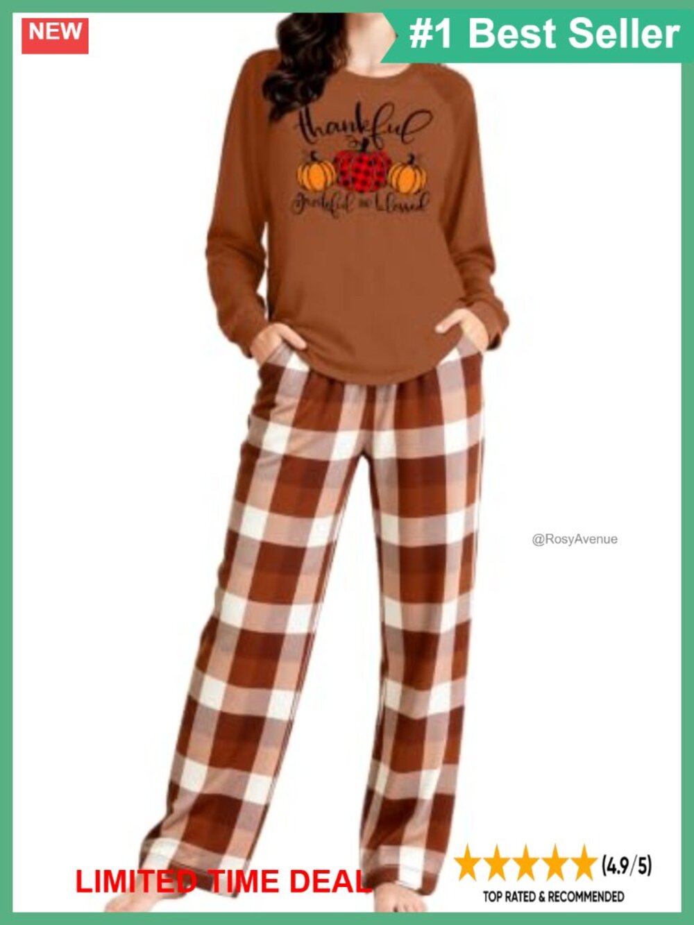Women's Thanksgiving 2 Piece Set Raglan Long Sleeve Top & Plaid Pants